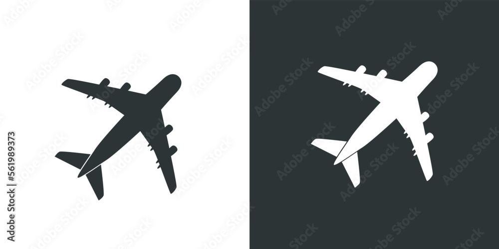 Aircraft Icon on Black and White Vector Background