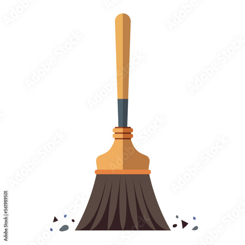 broom for cleaning garbage in the house and on the street. flat vector illustration.