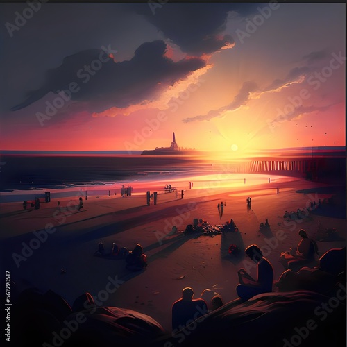 sunset on the beach with people watching
