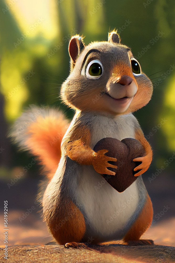 Cute Squirrel Holding a Heart-Shaped Acorn Cute Squirrel Holding a Heart-Shaped Acorn