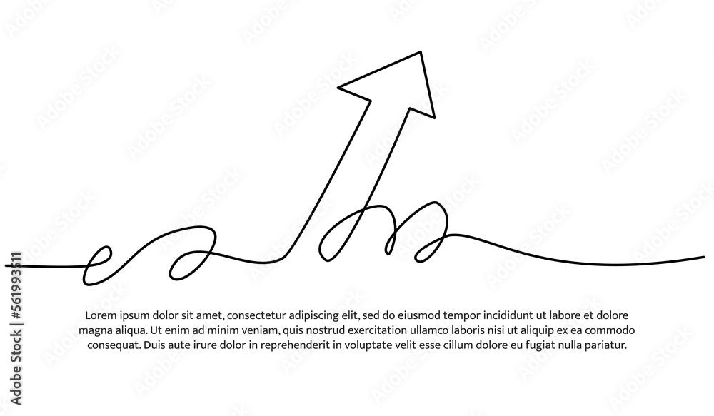Continuous line design of arrow pointing up. One line decorative elements drawn on a white background.