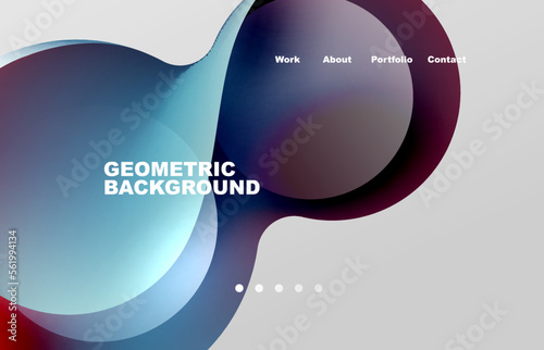 Landing page abstract liquid background. Flowing shapes, round design and circle. Web page for website or mobile app wallpaper