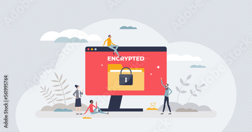 Ransomware hacker attack to encrypted personal files tiny person concept. Computer infection risk with device privacy threat to extort cryptoviral money vector illustration. Web victim with lock alert photo