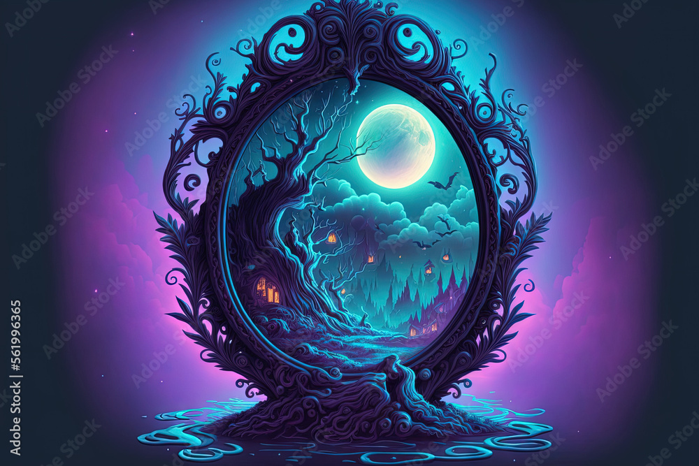 Magic mirror that can predict the future and tell fortunes, smoke, fog