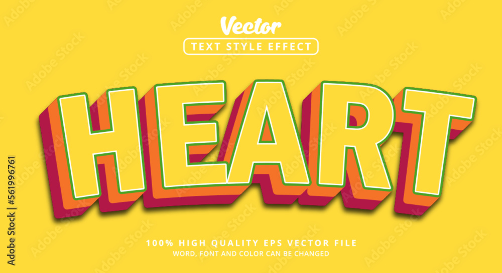 Editable text effects, Text Heart on layered styles with unique styles and bright colors and modern style combination color
