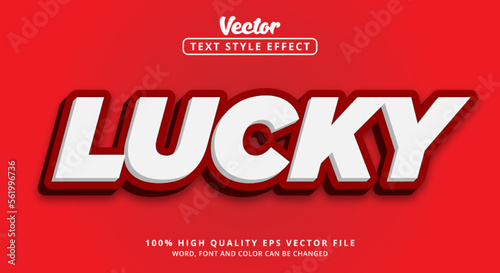 Editable text effect, Lucky text on layered white and red color style and modern style