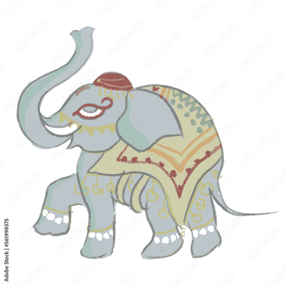 Fototapeta premium Jewelry Elephant dancing in festival Book Illustration isolated on white background