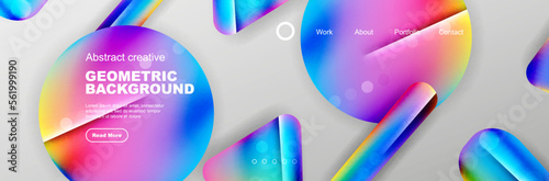 Overlapping geometric shapes background. 3D shadow effects and fluid gradients. Modern abstract forms
