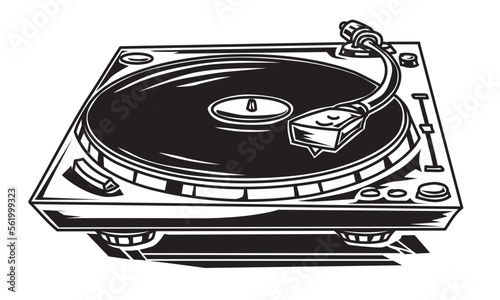 Black and white musical turntable vinyl record player