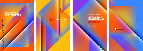 Set of abstract backgrounds - overlapping triangles with fluid gradients design. Collection of covers, templates, flyers, placards, brochures, banners