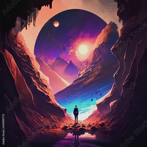 A person in another planet looking at a landscape