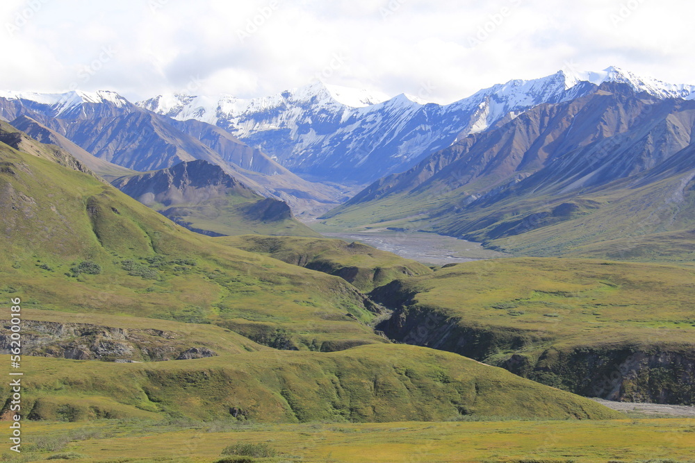mountains with river gorge in Denali national park Alaska mountains with river gorge in Denali national park Alaska