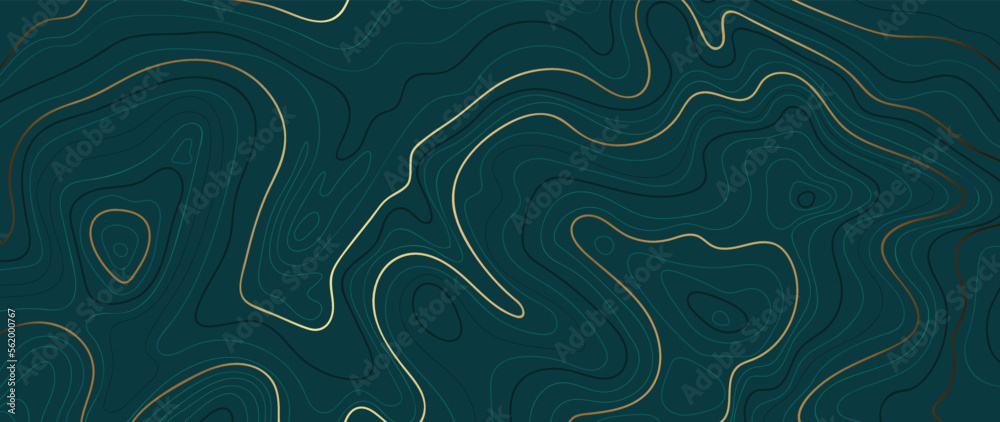 Luxury gold abstract line art background vector. Mountain topographic terrain map background with gold lines texture. Design illustration for wall art, fabric, packaging, web, banner, app, wallpaper. - obrazy, fototapety, plakaty 