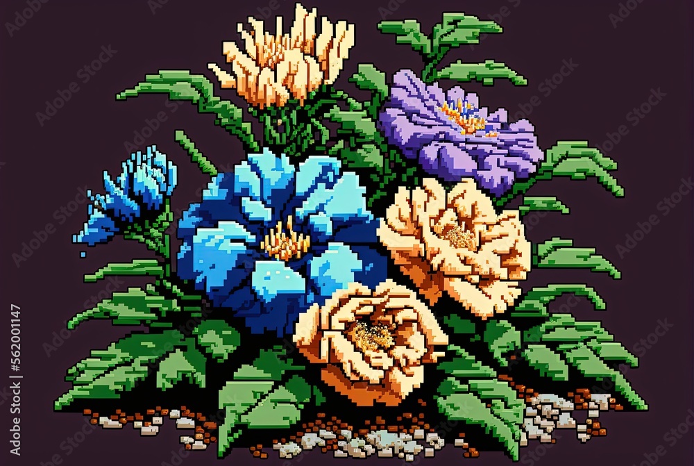 Pixel art flowers and plants, background in retro and 8bit style, Generative AI Pixel art flowers and plants, background in retro and 8bit style, Generative AI