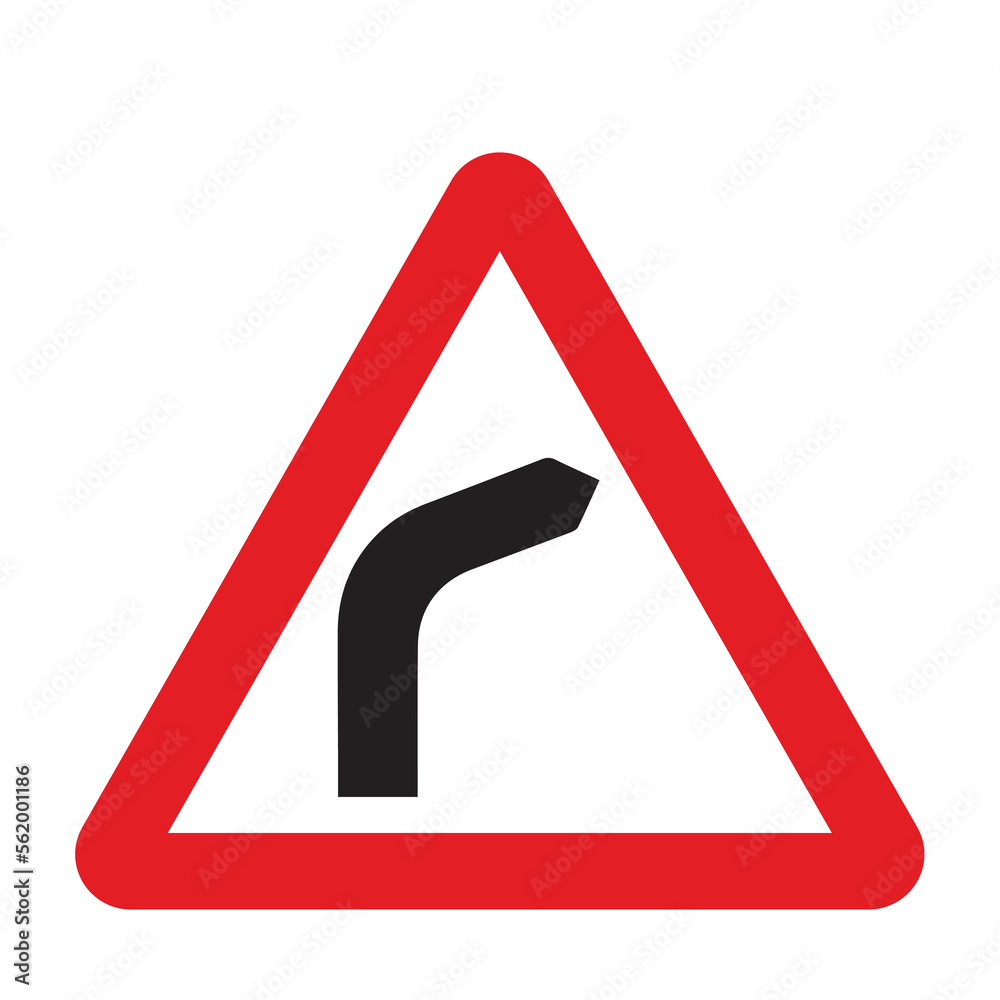 Significant bends or changes of direction in the road sign in a red triangle with black sign and traffic sign. UK and USA road sign with white background. Common traffic signs and symbol in the road. Significant bends or changes of direction in the road sign in a red triangle with black sign and traffic sign. UK and USA road sign with white background. Common traffic signs and symbol in the road.