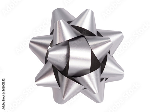 Top view, silver bow and ribbon plastic, isolated on transparent background.