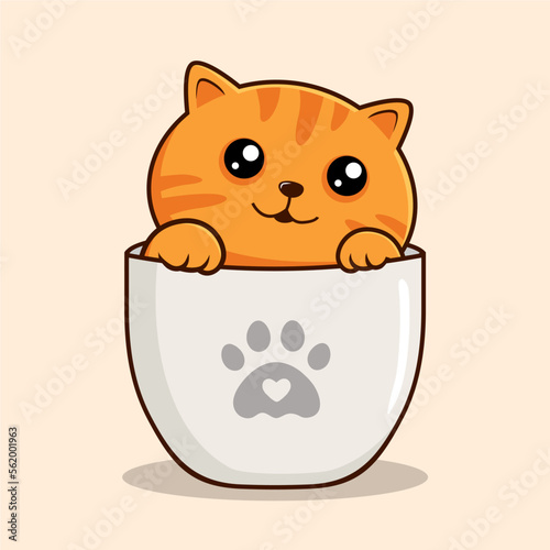 Tabby Orange Cat in Cup - Cute Striped Orange Cat Hide in Cup