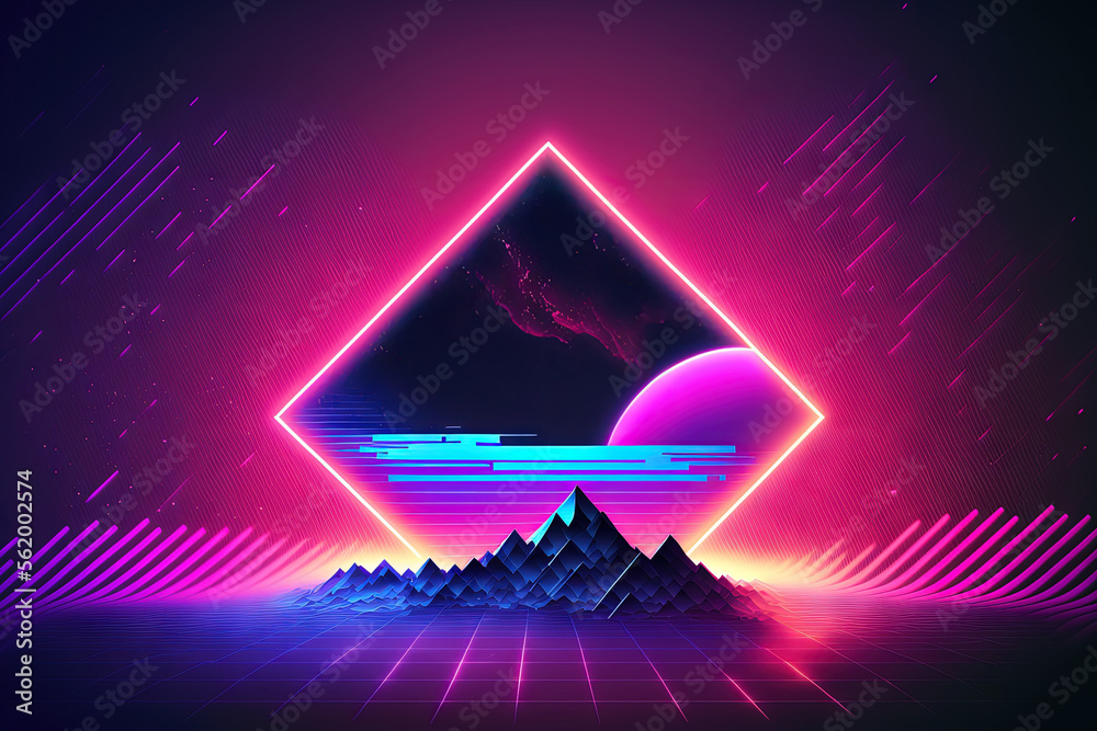 Vaporwave Synthwave Retrowave On a background of laser grid space, a ...