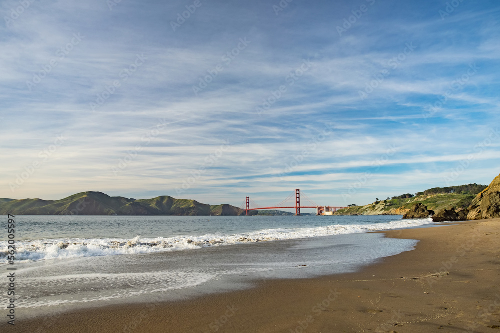 Golden Gate Bridge on spring day. Famous landmark in San Francisco, California.
