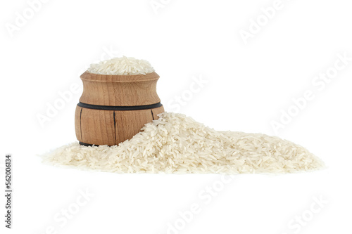 Rice in a barrel isolated on a white background