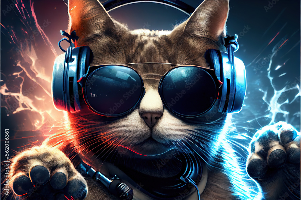 cool cats dj with sunglasses and headphones, generative ai Stock  Illustration | Adobe Stock