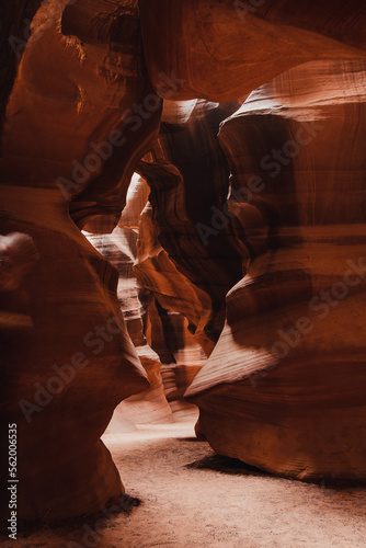 Glowing colors of Upper Antelope Canyon, the famous slot canyon in Navajo reservation near Page, Arizona, USA