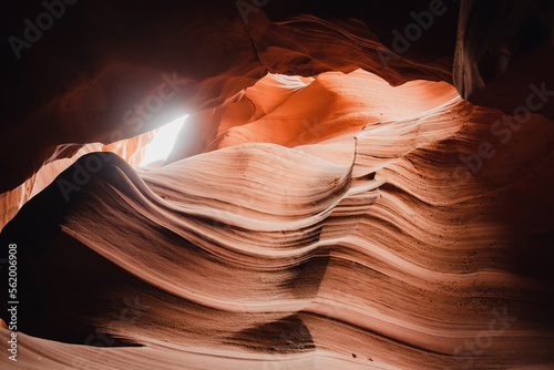 Glowing colors of Upper Antelope Canyon, the famous slot canyon in Navajo reservation near Page, Arizona, USA