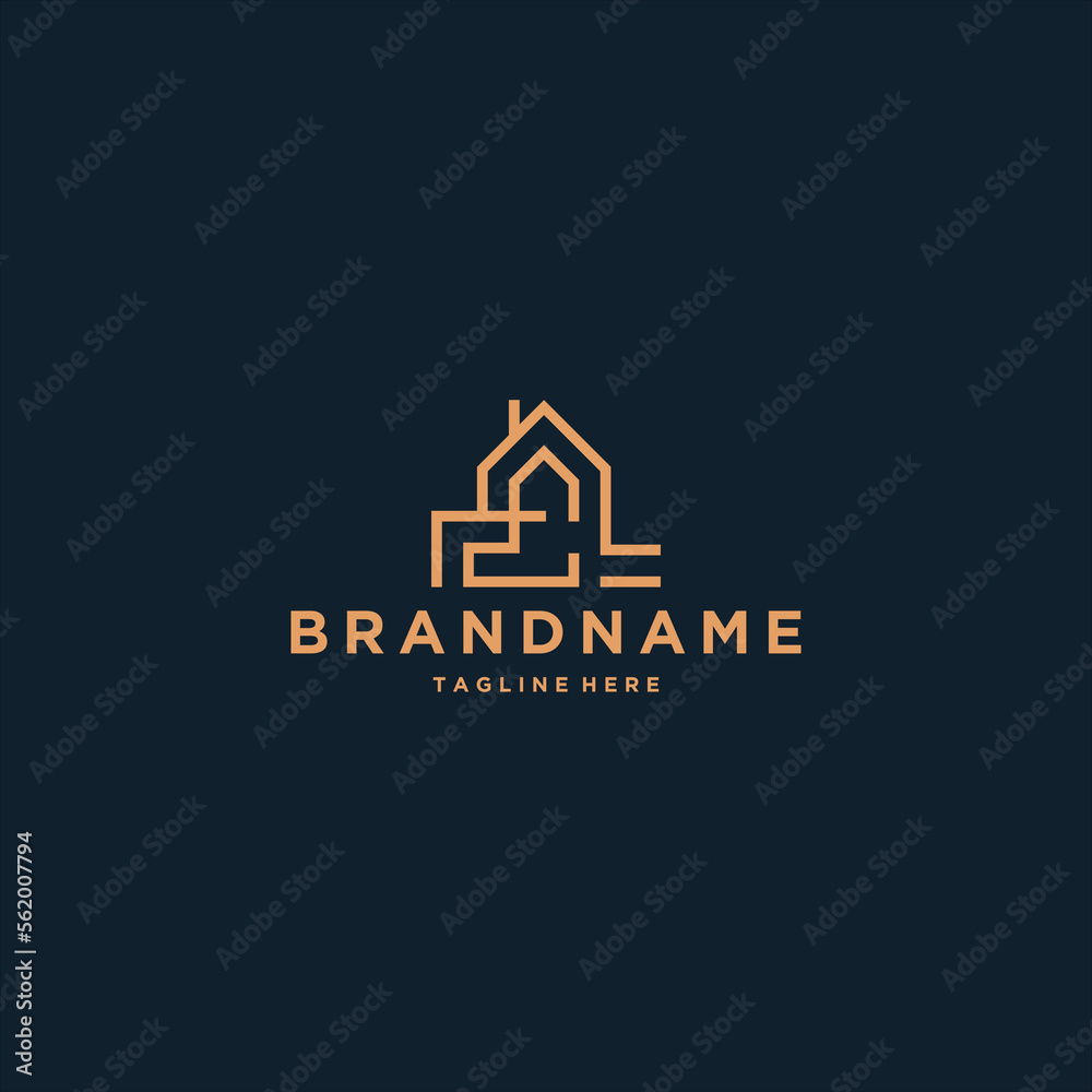 Abstract initial letter E house shape logo design template