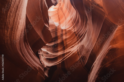 Glowing colors of Upper Antelope Canyon, the famous slot canyon in Navajo reservation near Page, Arizona, USA
