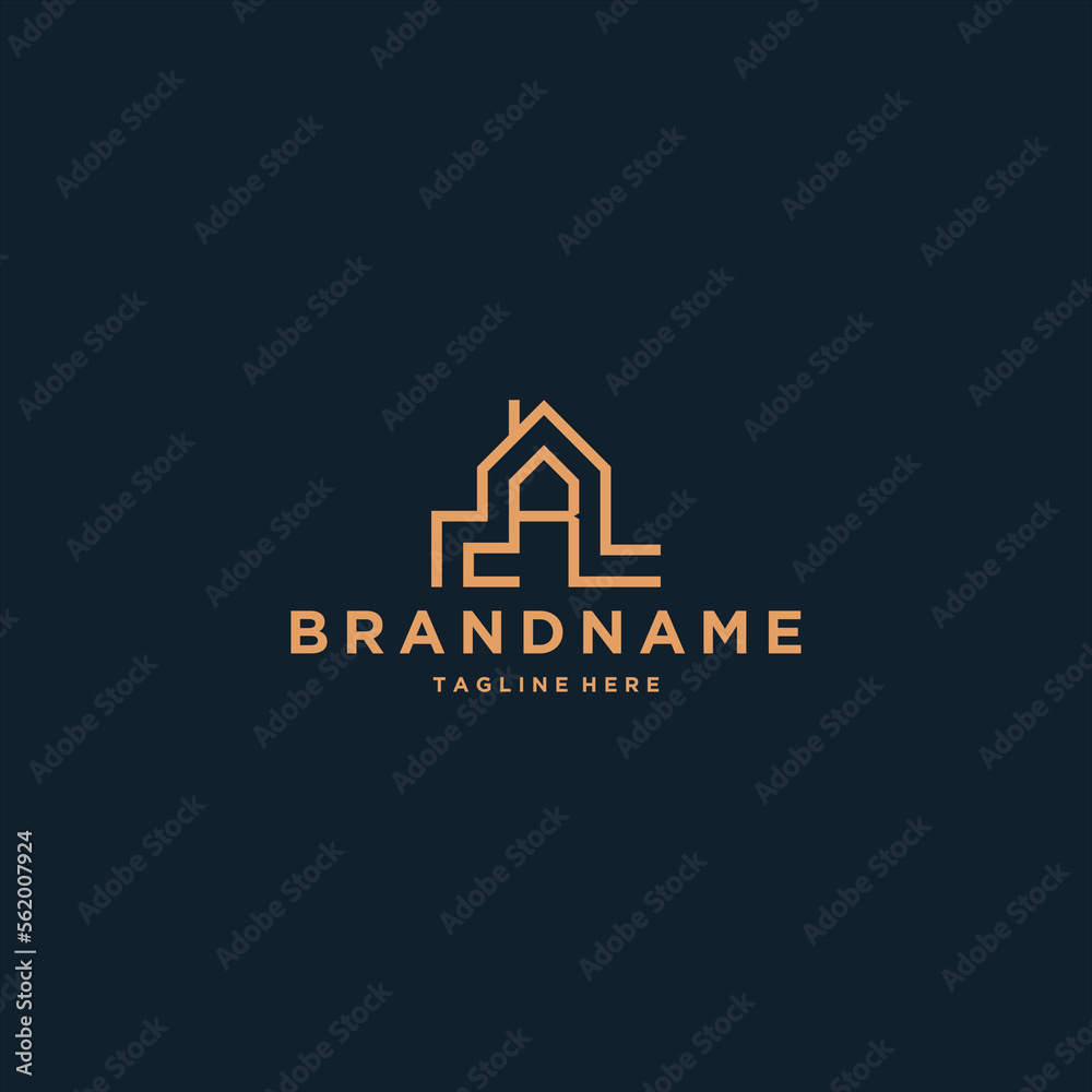 Abstract initial letter R house shape logo design template