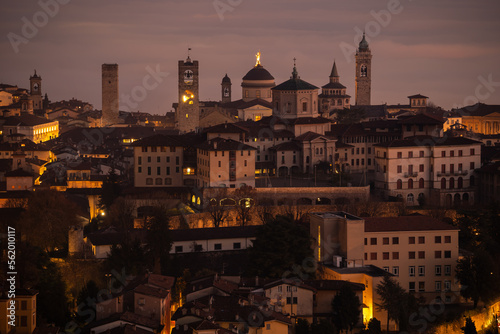 Bergamo. One of the beautiful city in Italy. Landscape at the old town from the hill at evening. Amazing view of the towers, bell towers and main churches. Touristic destination. Best of Italy © Matteo Ceruti