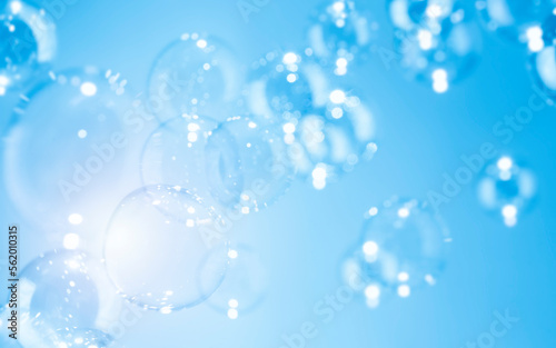 Beautiful Blurred Shiny Soap Bubbles Abstract Background. Defocused White Space. Bokeh Magic. Celebration Festive Backdrop. Fressness Soap Suds Bubbles Water