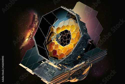 An example of an illustration captured in space. a first ever image taken with the James Webb telescope. Generative AI photo