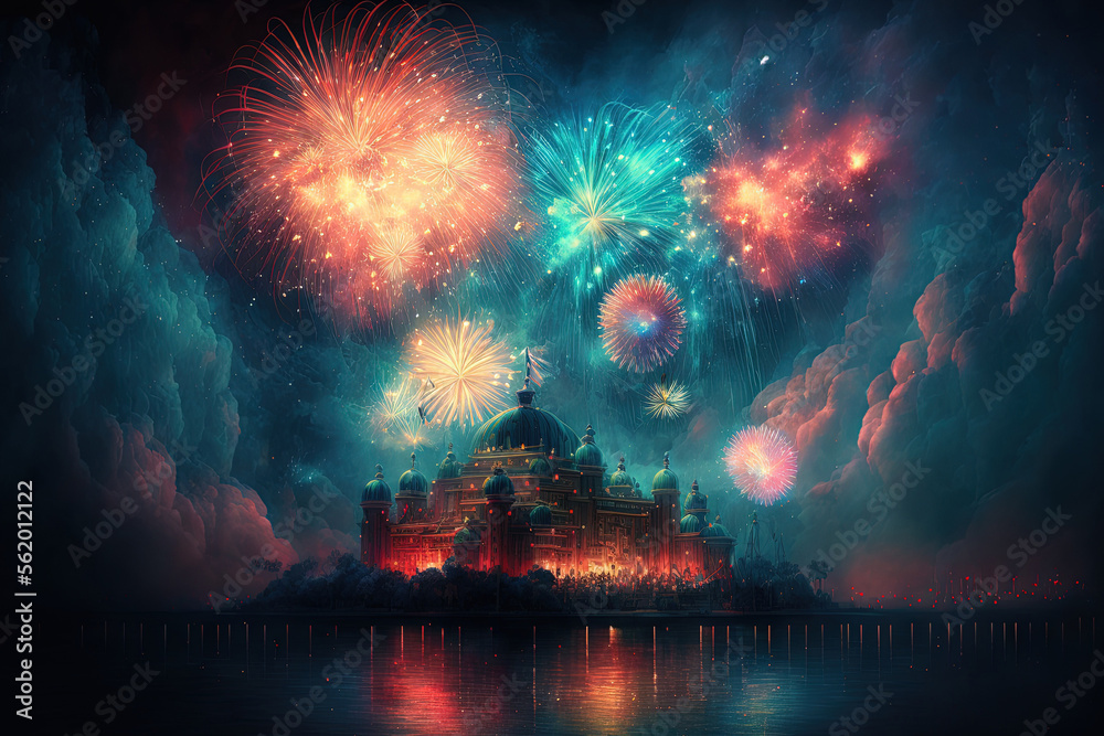 Festival of fireworks for the new year. Generative AI