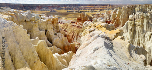 Stunning view of white striped sandstone hoodoos in Coal Mine Canyon near Tuba city, Arizona, USA. photo