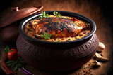 Dum i chicken Biryani is prepared in an earthen or clay pot called Haandi. Popular Indian non vegetarian food. Generative AI