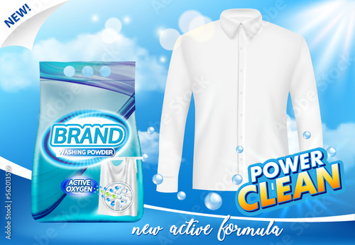 Washing powder pack vector ads realistic design