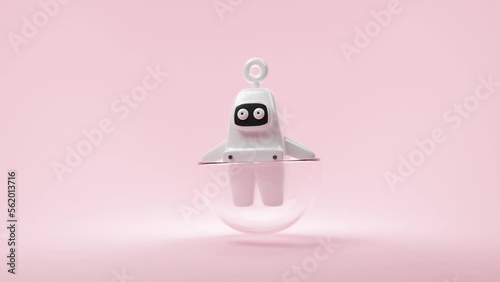 3D animation character cartoon. Funny cute toy robot dance. seamless loop on pink background design motion. Technology concept. 