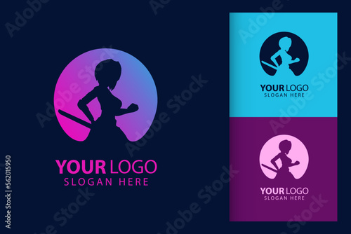 Samurai woman logo. Colorful symbol template vector branding design. Isolated with soft background.