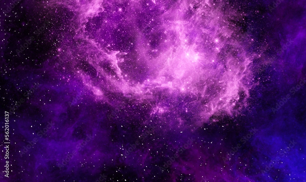 Space background with realistic nebula and shining stars. Abstract blue and purple background with nebulae and stars in space. Nebula night starry sky in rainbow colors. Multicolor outer space.