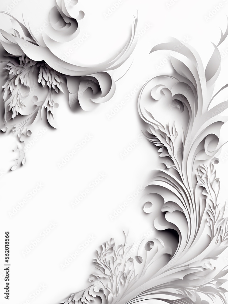 Fototapeta premium Abstract white paper with floral pattern decorated background. 3D illustration.
