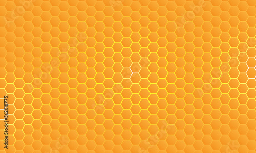 Yellow, orange beehive background. Futuristic honeycomb, bees hive cells mosaic pattern. Realistic geometric mesh cells texture. Bee honey shapes. Hexagon, hexagon grid, hexagonal vector.