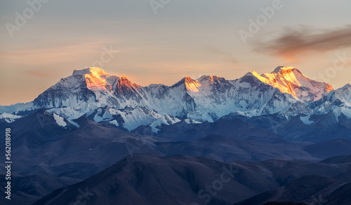 Makalu Peak and Kanchenjunga of Himalaya mountains in Shigatse city Tibet Autonomous Region, China.