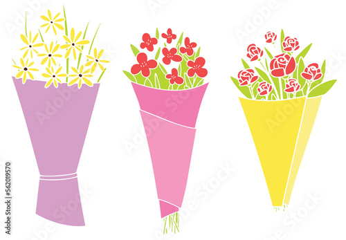 Set of bouquets of flowers. Hand draw spring flowers in bouquet. Vector illustration.