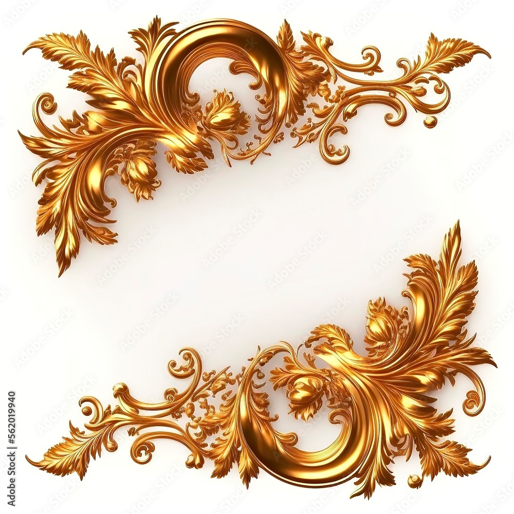 Golden baroque ornament on white background. Antique style gold flowers,  leaves. Decorative elegant luxury design.golden elements in baroque, rococo  style.seamless vintage pattern. generative ai Stock Illustration | Adobe  Stock