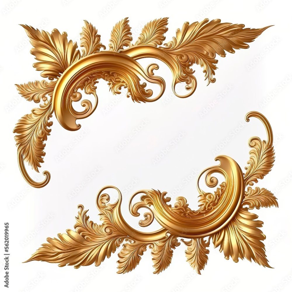 Golden baroque ornament on white background. Antique style gold flowers, leaves. Decorative elegant luxury design.golden elements in baroque, rococo style.seamless vintage pattern. generative ai - obrazy, fototapety, plakaty 
