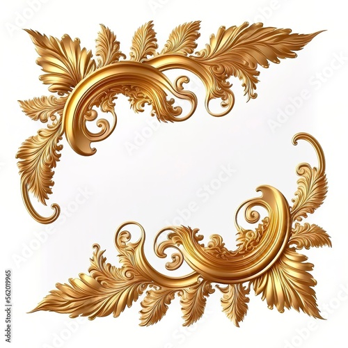 Golden baroque ornament on white background. Antique style gold flowers, leaves. Decorative elegant luxury design.golden elements in baroque, rococo style.seamless vintage pattern. generative ai
