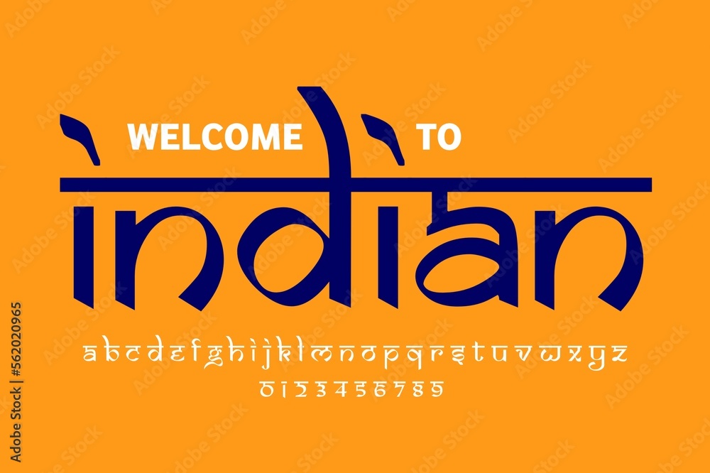 Indian style Latin font design Devanagari inspired alphabet letters Indian style Latin font design Devanagari inspired alphabet letters