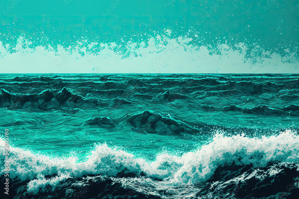 Obraz premium Background of the Mediterranean Sea in rough, deep turquoise and blue with white foam texture. Generative AI