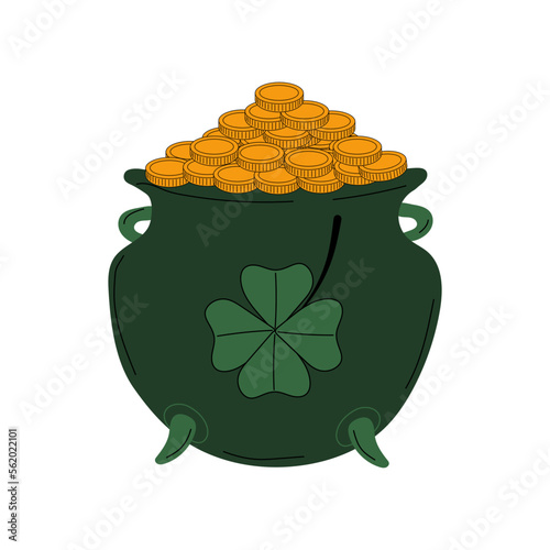 Patrick day cauldron. isolated pot with gold coins